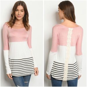 🆕Striped kace detail colorblock top